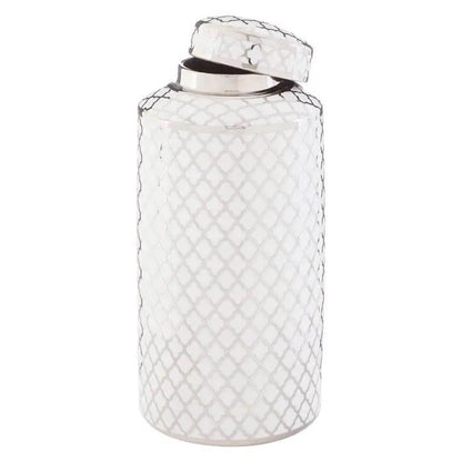 Renne large silver and white ceramic jar