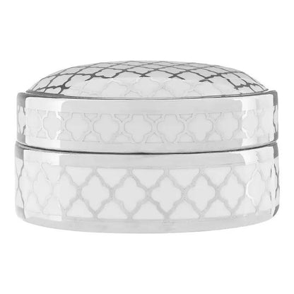 Renne large trinket box ceramic white and silver