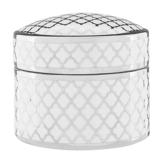 Large Renne white and silver ceramic trinket box