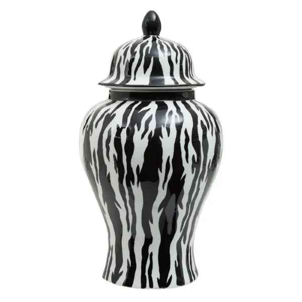 Marmo ceramic ginger jar black and white .