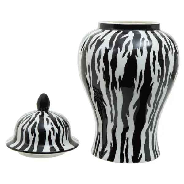 Marmo ceramic ginger jar black and white .