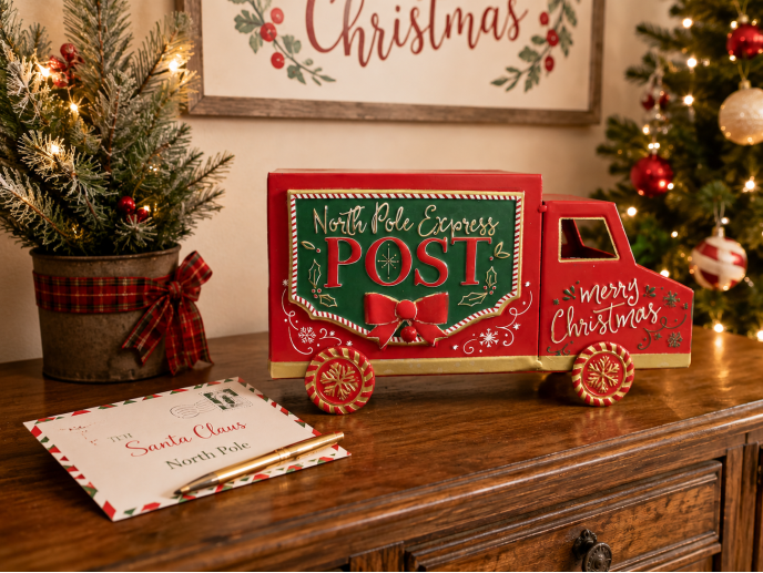 North Pole Express Metal Christmas Mail Van