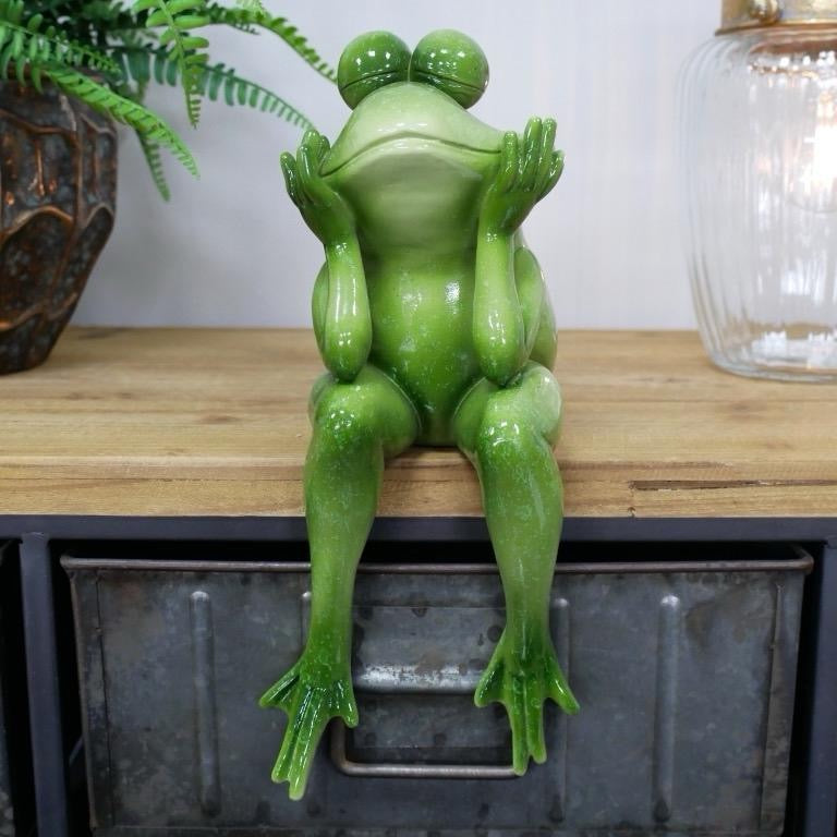 Green Frog Sitting Statue 29cm H 12cm W 13cm Whimsical Decor for Indoor Outdoor Spaces Adds Playful Touch to Room Decor