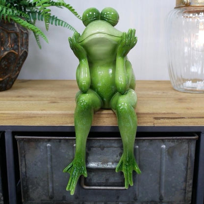 Green Frog Sitting Statue 29cm H 12cm W 13cm Whimsical Decor for Indoor Outdoor Spaces Adds Playful Touch to Room Decor