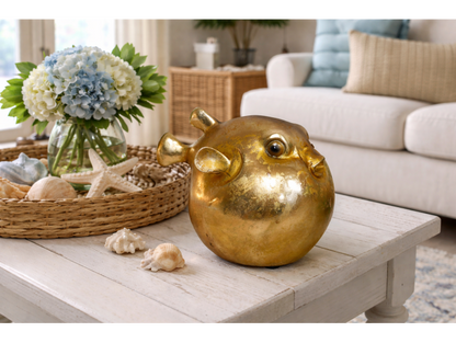 Gold puffer fish statue home decor
