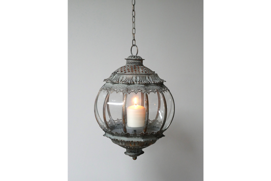 Bronze  glass ornate round hanging lantern