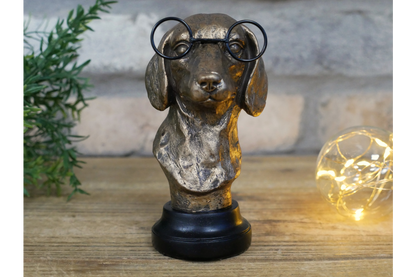 Sausage Dog Bust Ornament with Glasses
