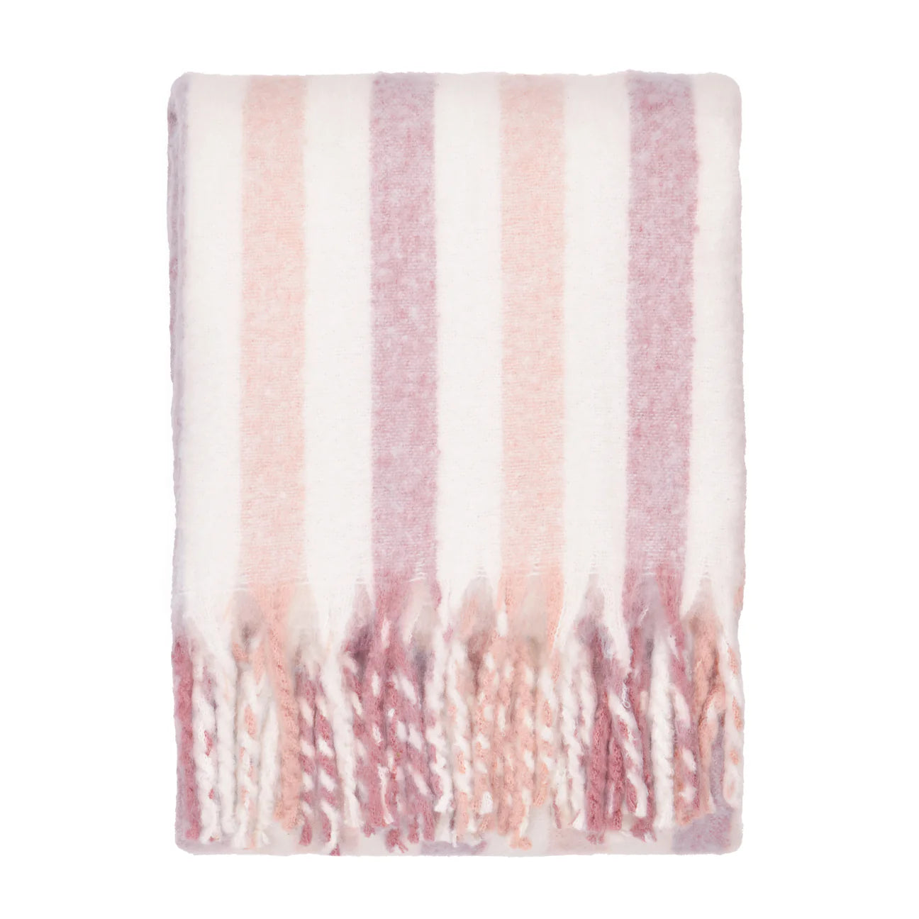 Soft woven pink stripe throw with tassels 140 x 180cm