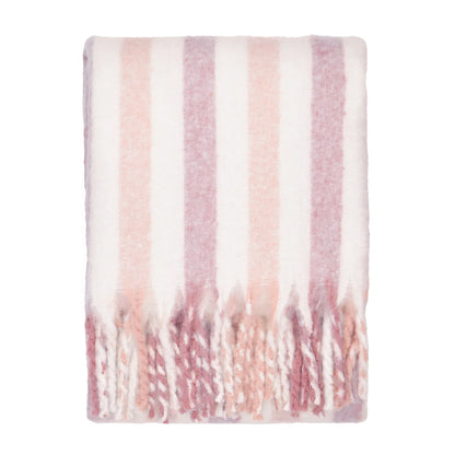 Soft woven pink stripe throw with tassels 140 x 180cm