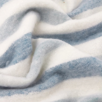 Soft woven sky blue stripe throw with tassels 140 x 180cm
