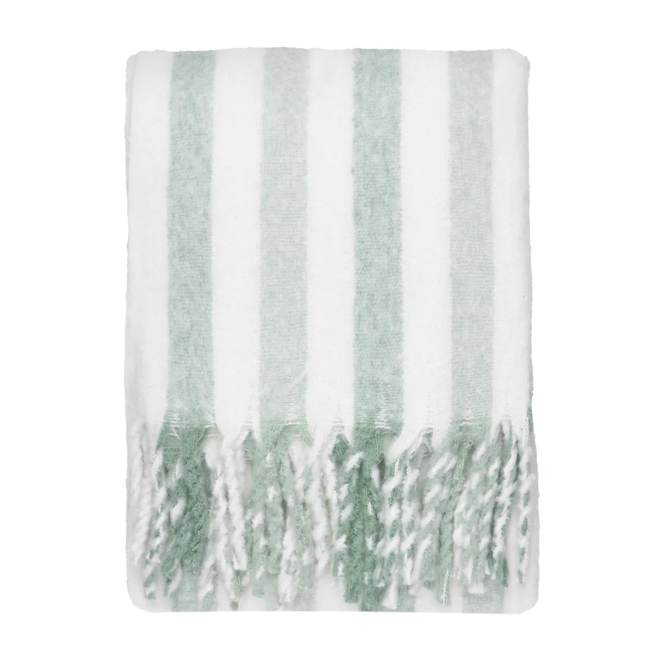Soft woven green  stripe throw with tassels 140 x 180cm (Copy)