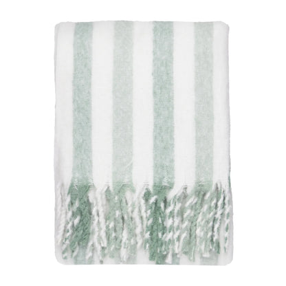 Soft woven green  stripe throw with tassels 140 x 180cm (Copy)