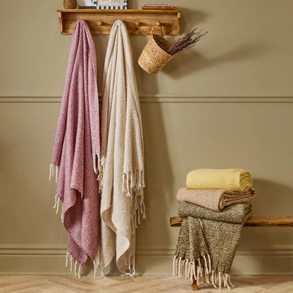 Isla soft woven pink tasseled throw