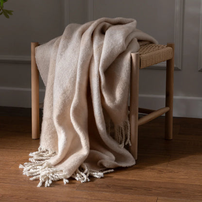 Cream and beige soft woven Tassle throw