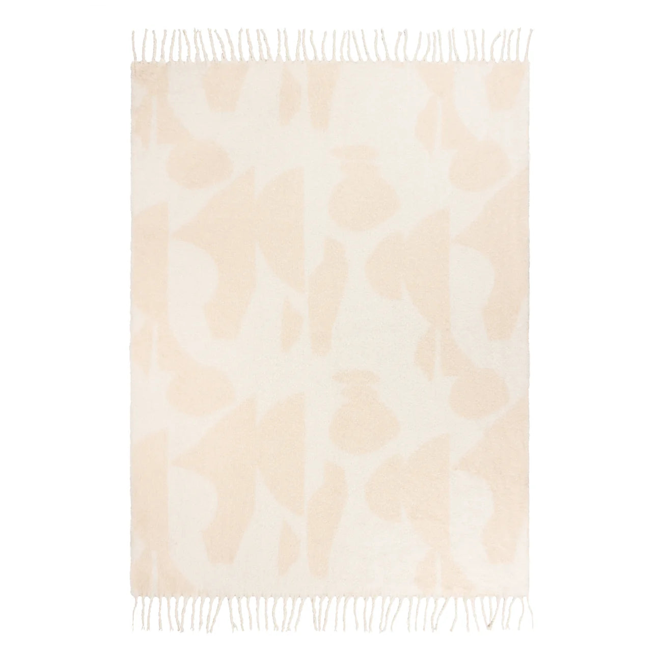 Cream and beige soft woven Tassle throw