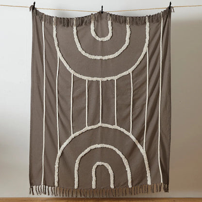 Grey tasseled throw textured 130 x 150cm