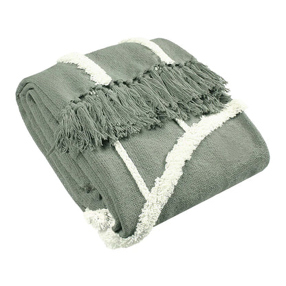 Grey tasseled throw textured 130 x 150cm