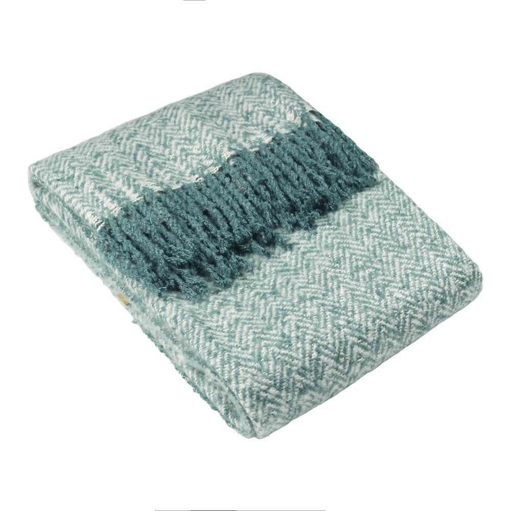 Teal herringbone Tassle throw soft woven