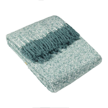 Teal herringbone Tassle throw soft woven