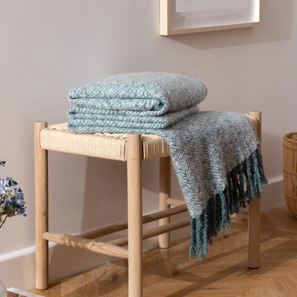 Teal herringbone Tassle throw soft woven