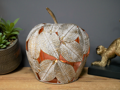 Large Apple Metal Candle Holder Home Decor with Leaf Pattern Design for Stylish Interior Decoration