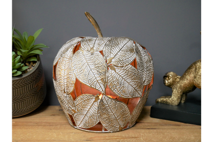 Large Apple Metal Candle Holder Home Decor with Leaf Pattern Design for Stylish Interior Decoration