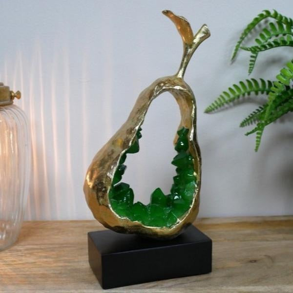 Gold pear  with green crystal detail statue Decor Ornaments
