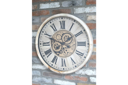 Cream mango wood moving god clock brass detail