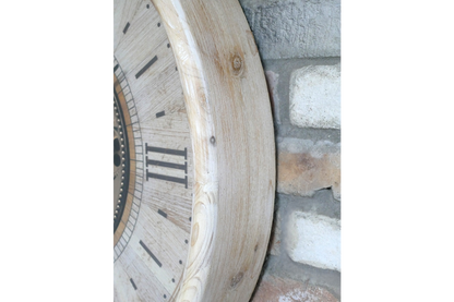 Large cream wall clock with moving brass cog detail