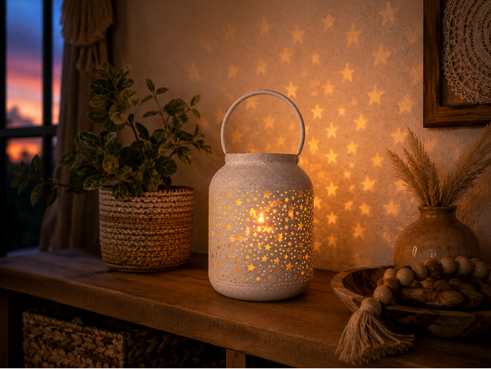Small star cut out lantern white. Home decor