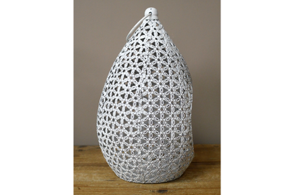 White Floral Cut-Out  candle Lantern
