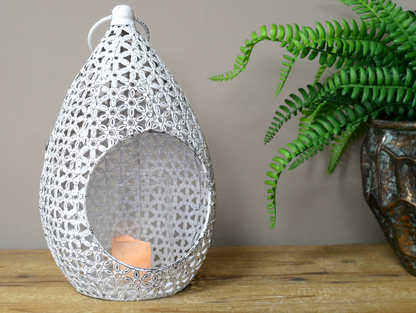 White Floral Cut-Out  candle Lantern