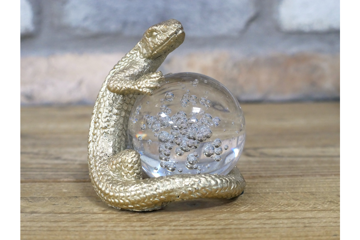 Gold Lizard Glass Orb Ornament styling decor