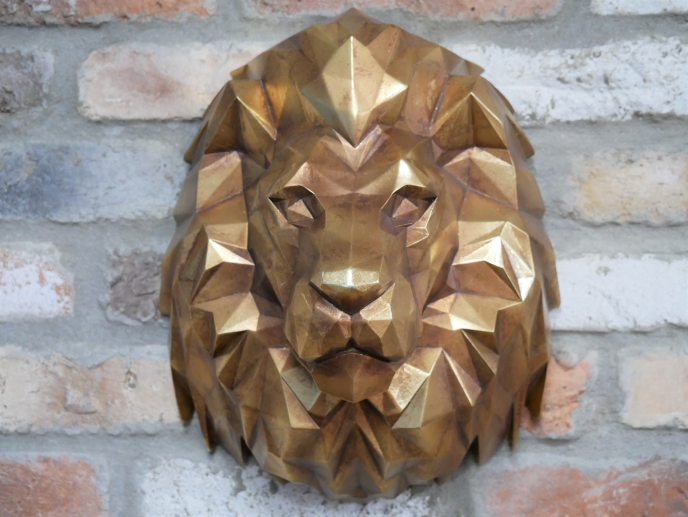 Gold geometric lion head wall sculpture
