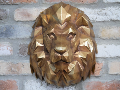 Gold geometric lion head wall sculpture