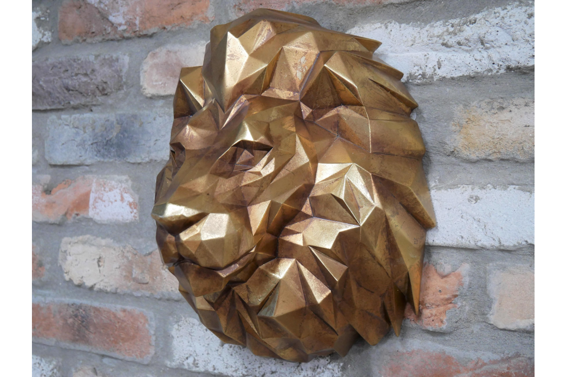 Gold geometric lion head wall sculpture