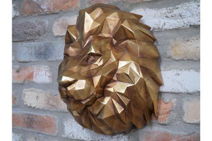 Gold geometric lion head wall sculpture