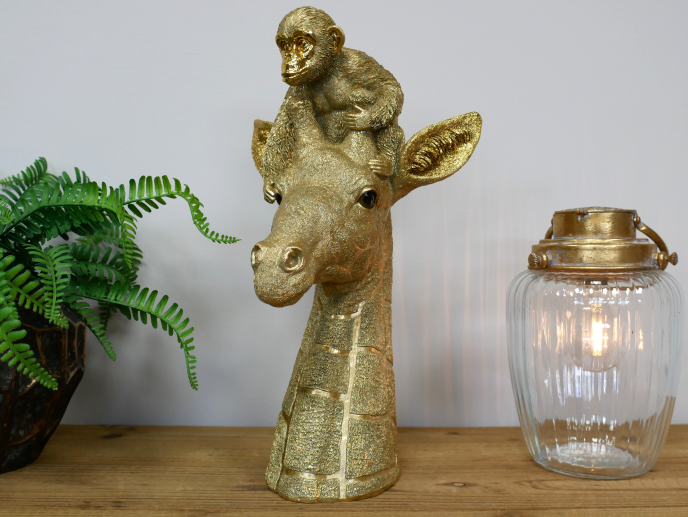 Gold giraffe and monkey decorative statue