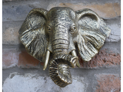 Antique Gold Elephant Wall Head Ornament Resin Wall Sculpture 27cm