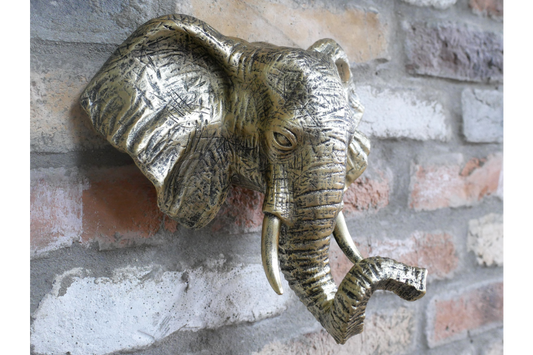 Antique Gold Elephant Wall Head Ornament Resin Wall Sculpture 27cm