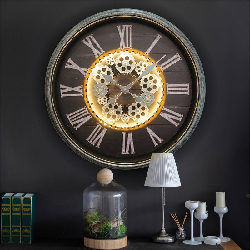 COG CLOCK LIGHT UP SILVER 58CM