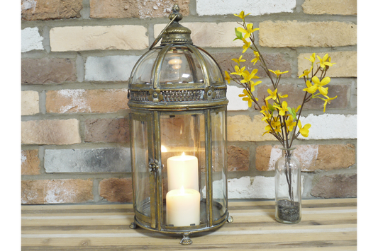 Antique Brass Effect Glass Lantern – 46cm