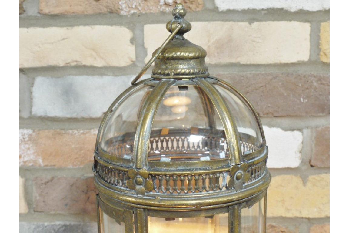 Antique Brass Effect Glass Lantern – 46cm