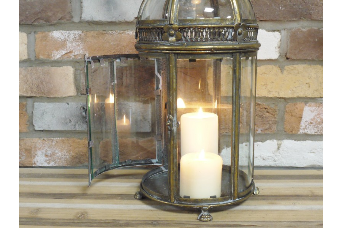 Antique Brass Effect Glass Lantern – 46cm