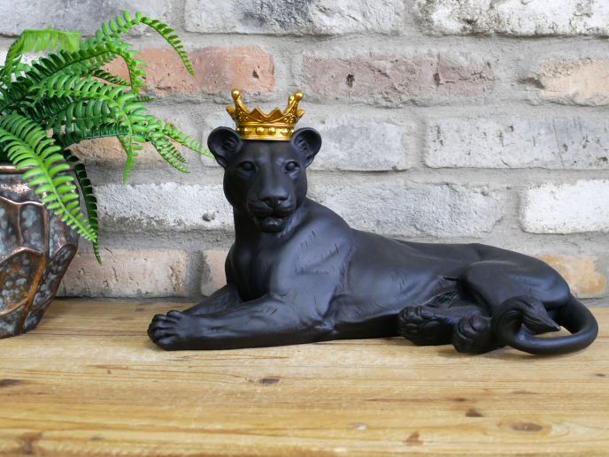 Black Panther with Gold Crown Ornament – 40cm