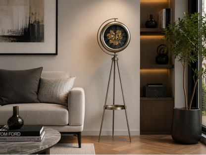 Industrial style clock on a stand