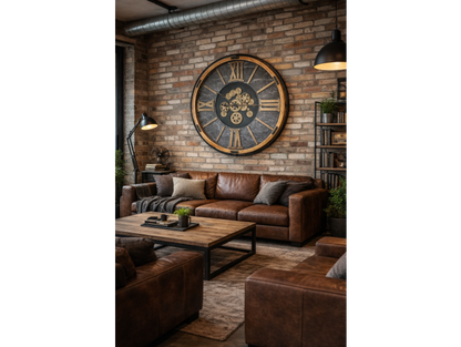 Large Moving Cog Wall Clock – 112cm Industrial Statement Clock