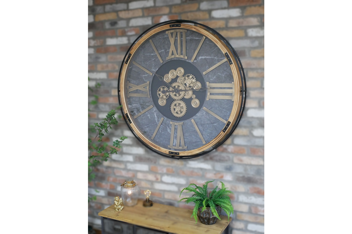 Large Moving Cog Wall Clock – 112cm Industrial Statement Clock