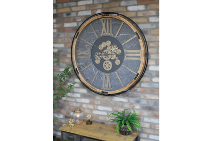 Large Moving Cog Wall Clock – 112cm Industrial Statement Clock