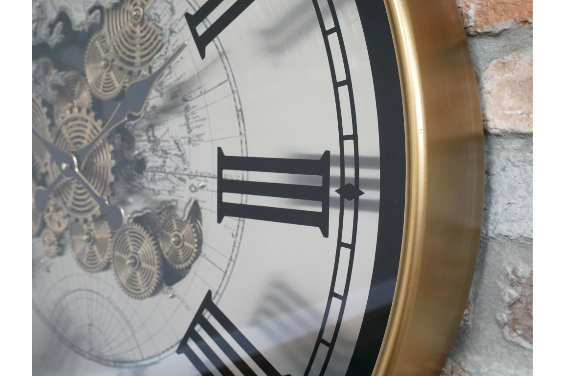 Moving Cog World Map Wall Clock – 80cm Large Statement Clock